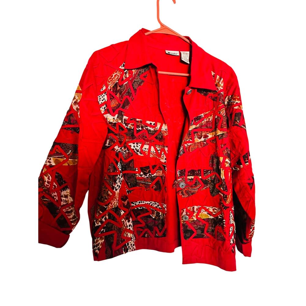 Vintage Units Red Brown Patchwork Silver Button C… - image 1